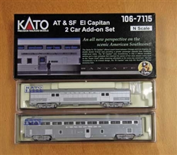 Kato 106-71171 N El Capitan Coach and Storage Mail Car Set w/ Interior Lights Santa Fe 2019 Roadnumbers Silver