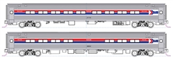 Kato 106-8013 N Amfleet I Coach & Cafe Set Amtrak Set B Coach #21232 Cafe #20041 Phase I Wide Stripes