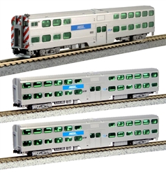 Kato 106-8703 N Gallery Bi-Level Commuter Train 3-Car Set in Bookcase Box Metra Coaches 6078 6189 & Cab Car #8524