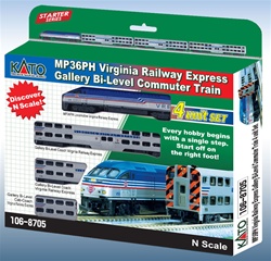 Kato 106-8705 N Virginia Railway Express Commuter Train-Only Set DC MP36PH Loco