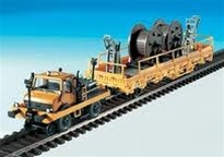 Kibri 16062 HO Maintenance/Work Train Equipment Nonpowered Plastic Kits Mercedes Hyrail Unimog w/Catenary Wire Repair Flatcar