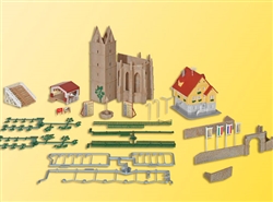 Kibri 36401 Z Church Ruins w/House & Open Air Stage Kit