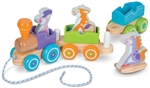 Melissa & Doug 4608 V First Play Wooden Rocking Farm Animals Pull Train Loco w/ Pull Cord 2 Cars 3 Animals