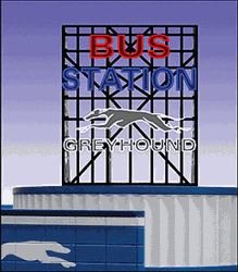 Micro Structures 5681 O Greyhound Bus Station Animated Neon Billboard