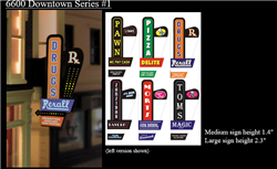 Micro Structures 66821 Animated Multi-Graphic Vertical Neon Sign Kit w/6 Overlays Downtown Series #1 Left Medium