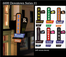 Micro Structures 66822 Animated Multi-Graphic Vertical Neon Sign Kit w/6 Overlays Downtown Series #1 Right Medium