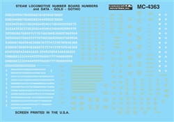 Microscale 4363 HO Mini-Cal Steam Loco Data & Numberboards Gothic Gold