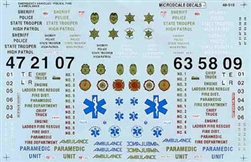 Microscale 48510 O Decal Set Trucks & Trailers Markings for Emergency Vehicle Police Fire Ambulance 1970+