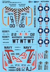 Microscale AC720054 1/72 Military Aircraft Decal Set F-8E Crusaders VMF AW 312 VMF AW 232 & VF-111