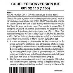 Micro Trains 001 32 110 Locomotive Coupler Conversion Kits w/Pilot Face Atlas GP7 or GP9