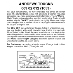 Micro Trains 003 02 012 Andrews Trucks With Medium Couplers 1 Pair