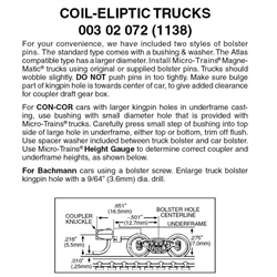 Micro Trains 003 02 072 Coil Elliptic Trucks With Medium Extension Couplers 1 Pair