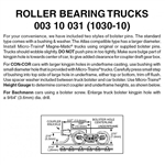 Micro Trains 003 10 031 Roller Bearing Trucks With Short Extended Couplers (Black) 10 Pairs