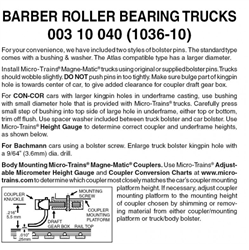 Micro Trains 003 10 040 Barber Roller Bearing Trucks Less Couplers (Black) 10 Pairs