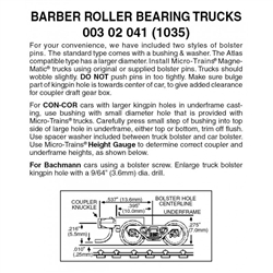 Micro Trains 003 10 041 Barber Roller Bearing Trucks With Short Extended Couplers (Black) 10 Pairs