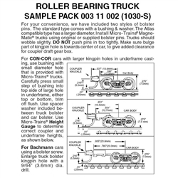 Micro Trains 003 11 002 Roller Bearing Truck Sampler Pack 1 Pair Each #302031 302034 & 302022
