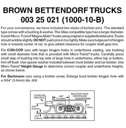 Micro Trains 003 25 021 Bettendorf Trucks With Short Extended Couplers (Brown) 10 Pairs