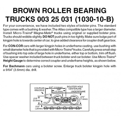 Micro Trains 003 25 031 Roller Bearing Trucks With Short Extended Couplers (brown) 10 Pairs