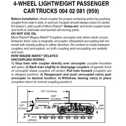 Micro Trains 004 02 081 Passenger Car Trucks 4 Wheel for Lightweight Passenger Cars 1 Pair