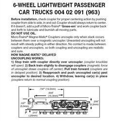 Micro Trains 004 02 091 Passenger Car Trucks 6 Wheel for Lightweight Passenger Cars (Black) 1 Pair