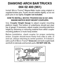 Micro Trains 004 02 400 Diamond Arch Bar Trucks Less Couplers 1 Pair