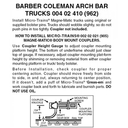 Micro Trains 004 02 410 Barber Coleman Arch Bar Trucks Less Couplers 1 Pair