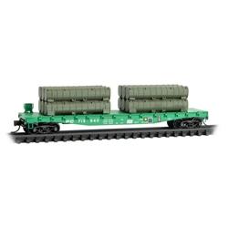 Micro Trains 045 00 590 N 50' Fishbelly-Side Flatcar w/Side-Mount Brake Wheel & Penn Central #715840 w/Rocket Housing Load