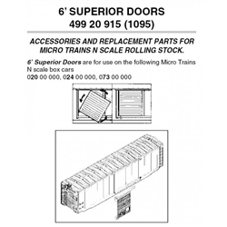 Micro Trains 499 20 915 Box Car Doors 6' Superior Style 40' Cars Pkg(12)