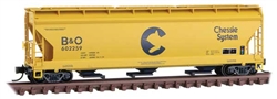 Micro Trains 094 00 660 N ACF 3-Bay Center Flow Covered Hopper with Elongated Hatches Chessie System B&O 602259