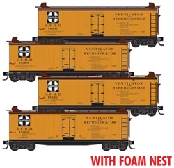 Micro-Trains 993 00 221 N 40' Double-Sheathed Wood Reefer 4-Pack Foam Nest Santa Fe #14931 14968 15246 15263 Early