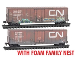 Micro Trains 993 05 017 N 50' Boxcar w/8' Plug Door No Roofwalk Short Ladders 2-Pack Canadian National Weathered