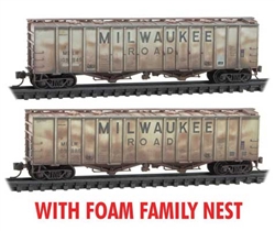 Micro Trains 993 05 024 N 50' Airslide Covered Hopper 2 Pack w/Foam Nest Milwaukee Road Weathered