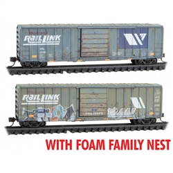 Micro Trains 993 05 032 N 50' Rib-Side Single-Door Boxcar No Roofwalk Foam Nest 2-Pack Montana Rail Link #21059 21112 Weathered Graffiti