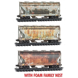Micro Trains 99305037 N ACF 39' 2-Bay Center-Flow Covered Hopper Round Hatch Foam Nest 2-Pack RTR Southern Railway #91809 91165 91849 Weathered