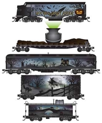 Micro Trains 993 21 385 N Wicked Night Flyer Halloween Train-Only Set Standard DC EMD FT-A Diesel 4 Cars Cauldron Load Kit
