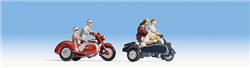 Noch 15905 HO Motorcyclists/Motorbikers 4 People & 2 Bikes w/Sidecars Set #2