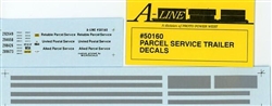 A Line 50160 HO Decals For 28' Parcel Trailers Parcel Service