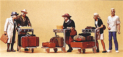 Preiser 10459 HO Passengers Travellers w/Luggage Carts