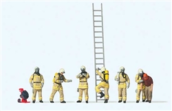 Preiser 10774 HO Modern Firefighters with Breathing Apparatus 6 Figures in Beige Uniforms 1 Rescued Man Accessories
