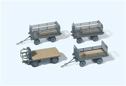 Preiser 17126 HO Electric Baggage Truck Nonoperating w/ 3 Trailers Kit German Federal Railways DB Era III Gray