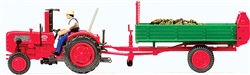 Preiser 17940 HO Farm Equipment Fahr Tractor w/Manure Spreader