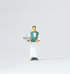 Preiser 28044 HO Individual Figure Working People Waiter with Serving Tray White Uniform Green Vest