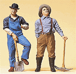 Preiser 45101 G Railroad Workers 1900s Painted Figure Set Standing Laborers w/Spade & Pick-Axe
