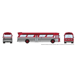 Rapido Trains Inc 573097 N 1959-1986 GM New Look-Fishbowl Bus with Working Headlights Assembled Red, Silver