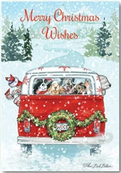 Train Enthusiast 75845 Merry Christmas Wishes Dogs in VW Bus 5 x 7" 10 Cards w/Envelopes