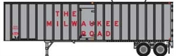 Trainworx 4043407 N Flexi-Van 40' Exterior-Post Semi Trailer w/ Curb Door Assembled Milwaukee Road 7 Silver Red Spelled-Out Roadname