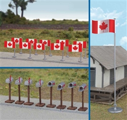 Walthers 4172 HO Flags (11) and Mailboxes (8) Canadian Flags 1965-Present