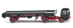 Wiking 48803 HO 1966 MAN Tractor w/ Low-Side Trailer and Steel Load Assembled Eisen and Stahlhandel Co. Black Red German Lettering