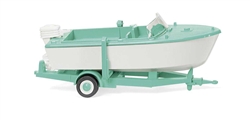 Wiking 9503 HO 1961-1965 Motor Boat on Trailer Assembled White Mint Green