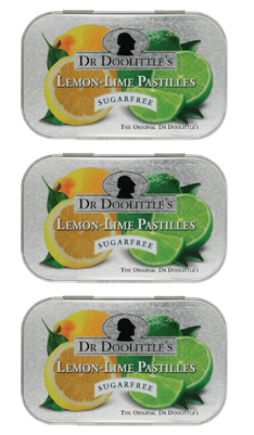 Dr. Doolittle's Pastilles- Gift Set Lemon Lime Sugar Free 60g Pack of 3 Tins